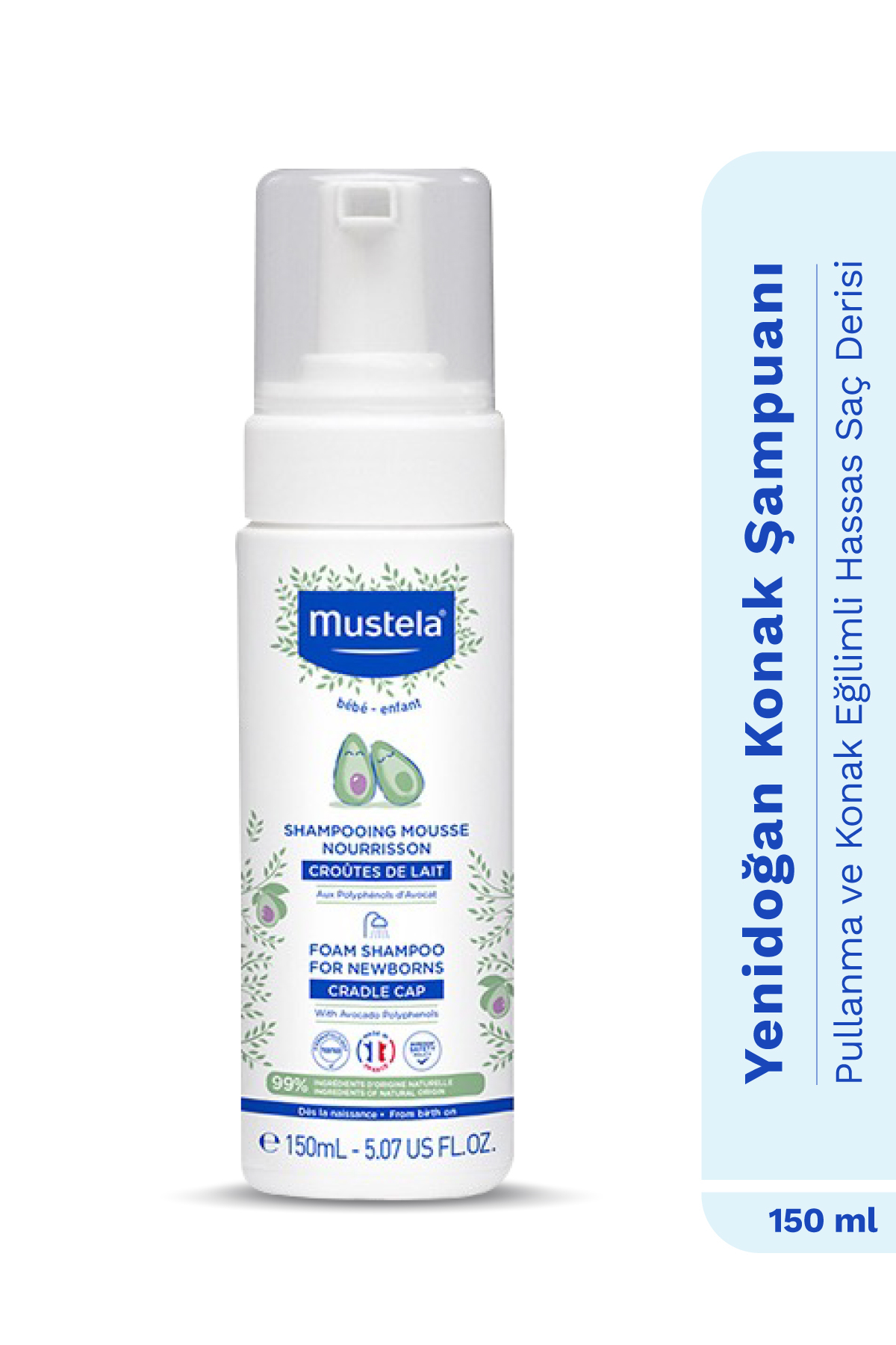 Mustela Doğal İçerikli Saç Pullanmalarına Karşı Yenidoğan Bebek Köpük Göz Yakmayan Şampuan 150 ml