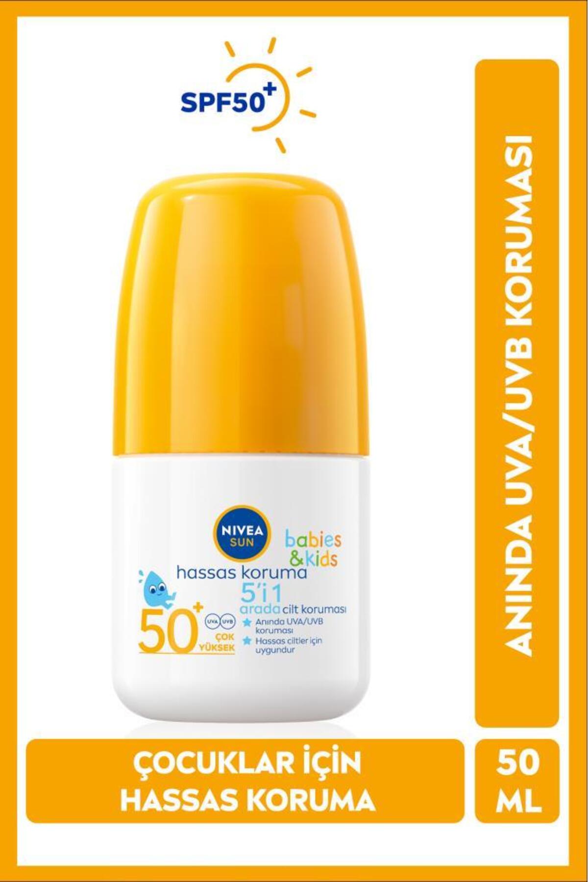 NIVEA SUN SPF 50+ Bebek ve Çocuk İçin Hassas Koruma Güneş Koruyucu Roll-on 50ml,Suya Dayanıklı,Hassas Cilt