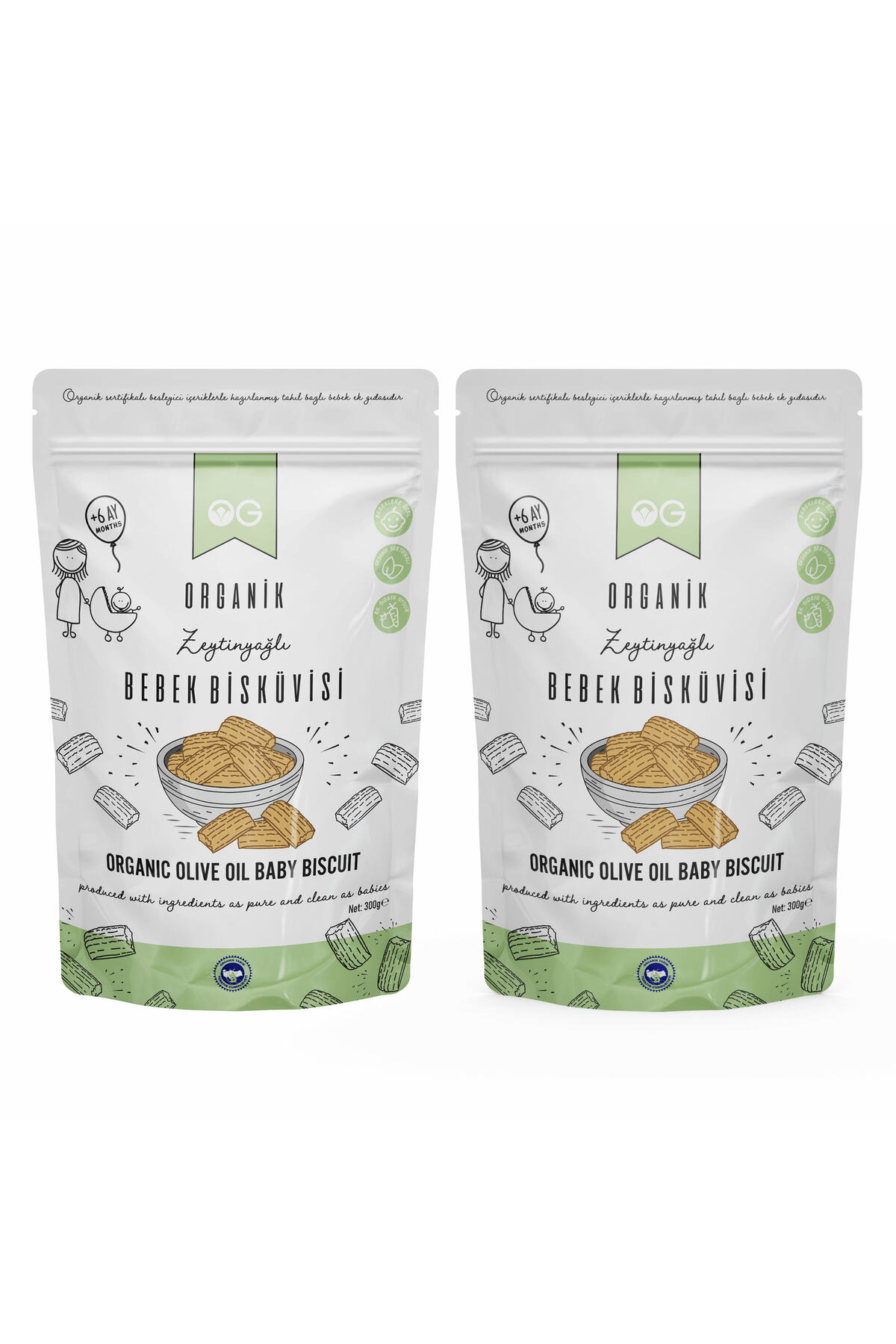 OG natural 2'li Organik Bebek Bisküvisi 2x300 gr 6 Ay