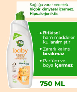 Just Green Organic Baby Biberon Ve Emzik Temizleyici - Bebekleriniz Için Doğal Ve Güvenli Temizlik 0 Doğal (750 ML)