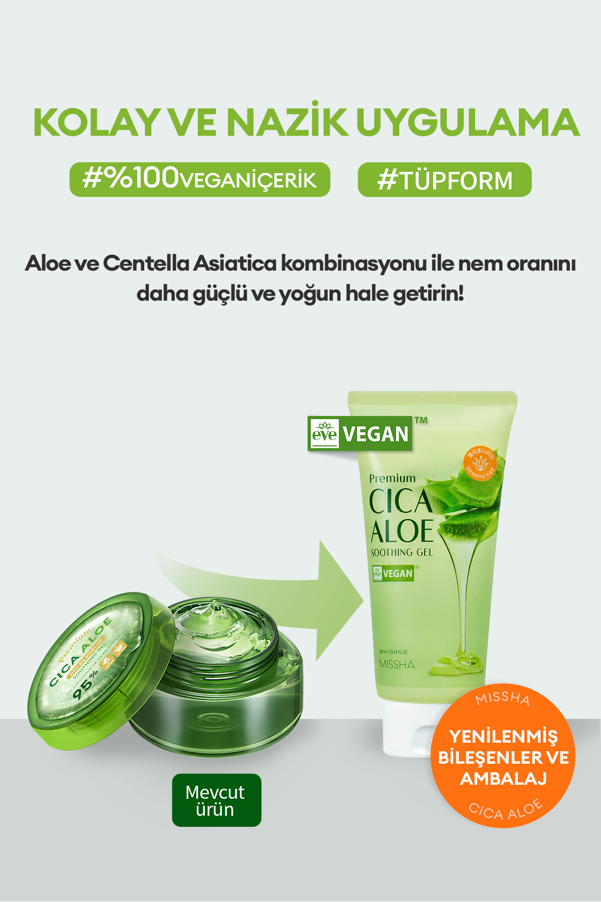 Missha Cica Aloe Kompleksi İçeren Nemlendirici Jel 300ml Premium Cica Aloe Soothing Gel - Görsel 3