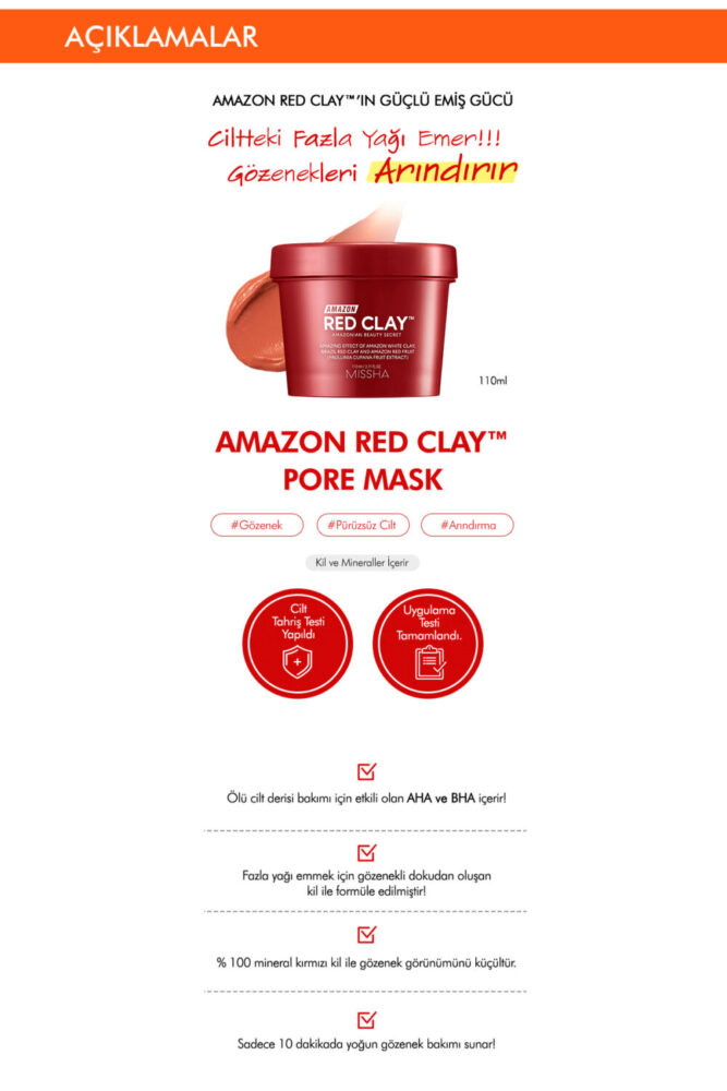Missha Yağlanma Ve Gözenek Karşıtı Kırmızı Kil Maskesi Amazon Red Clay Pore Mask - Görsel 2