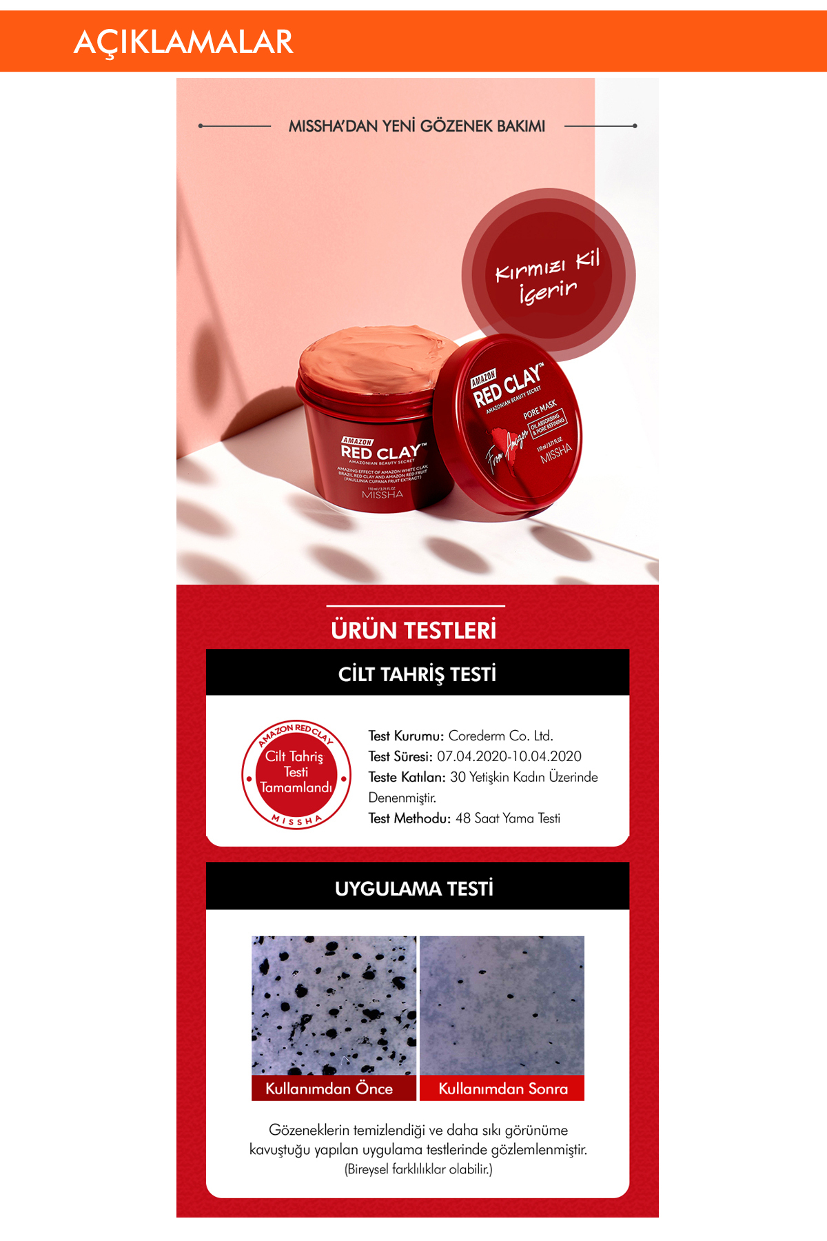 Missha Yağlanma Ve Gözenek Karşıtı Kırmızı Kil Maskesi Amazon Red Clay Pore Mask - Görsel 3