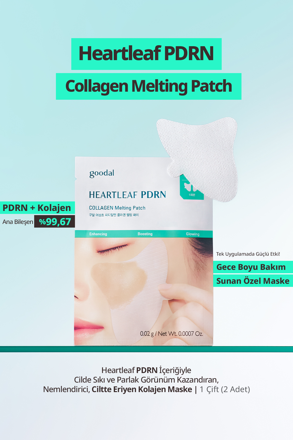 Goodal Sıkı & Parlak Görünüm Sunan Eriyen Kolajen Maske Heartleaf PDRN Collagen Melting Patch