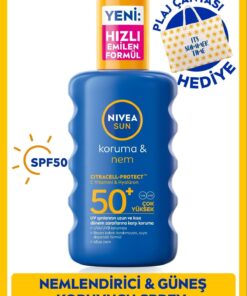 NIVEA SUN SPF50+ Yüksek Güneş Koruyucu Nemlendirici Vücut Spreyi 200ml, Suya Dayanıklı,Plaj Çantası Hediye