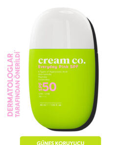 Cream Co. SPF50 Pink Güneş Koruyucu Krem | Ton Eşitleyici Leke Karşıtı | Aydınlatıcı | 40 ML | Güneş Serumu