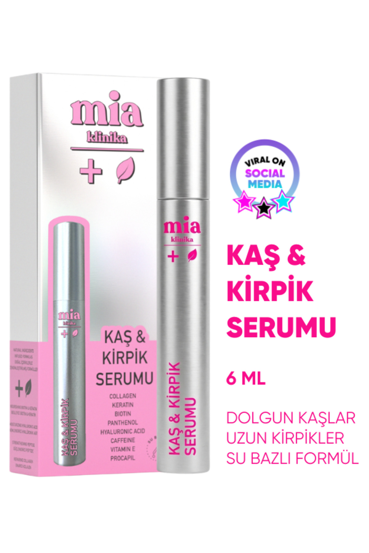 mia klinika Su Bazlı Güçlendirici Keratin ve Biotin İçeren Besleyici Kaş Ve Kirpik Serumu