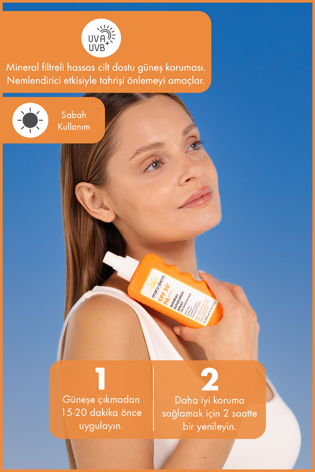Maru.Derm Hassas Ciltler İçin Mineral Sprey Güneş Kremi SPF 50+ PA++++ 200 ML - Görsel 3