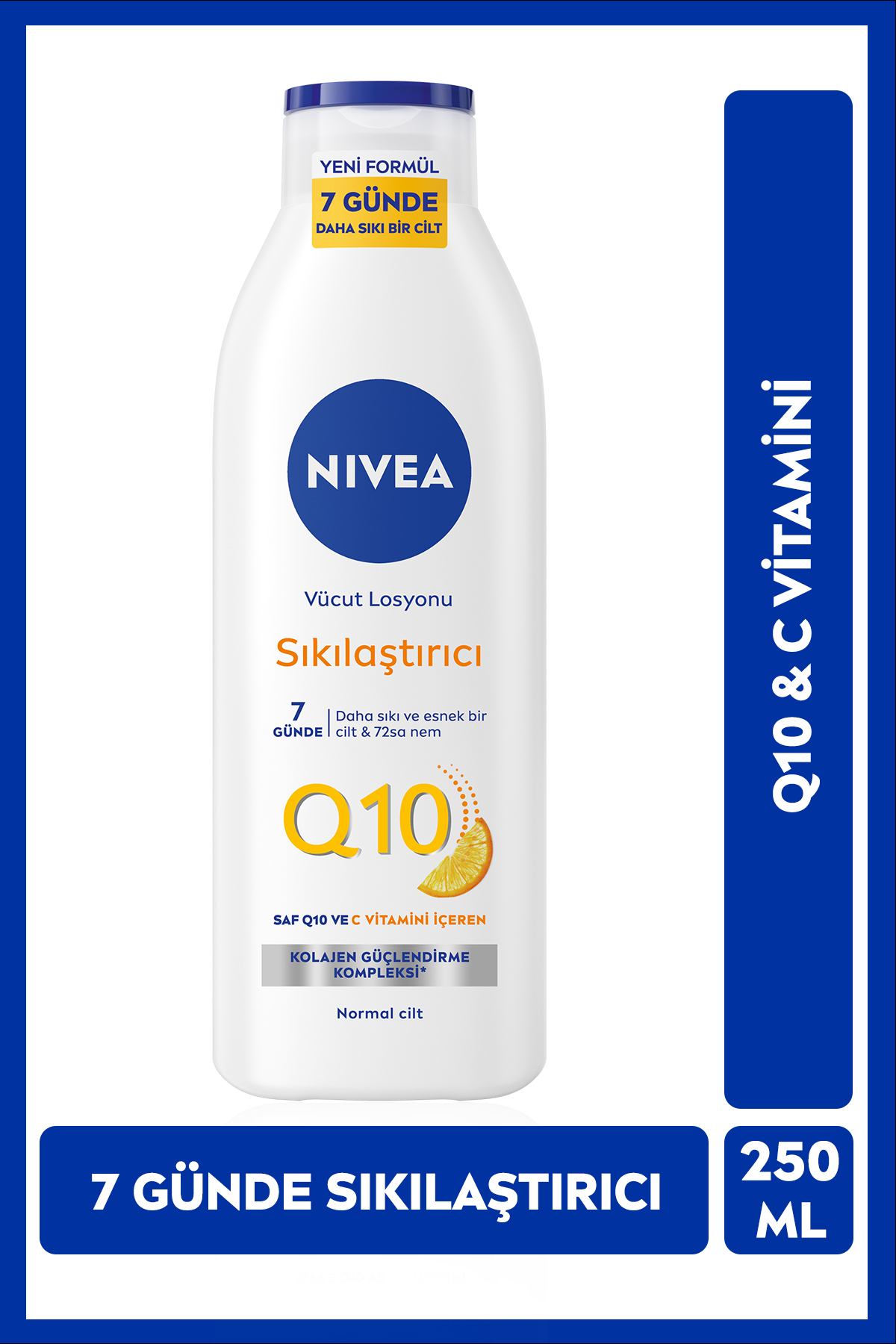NIVEA Q10 7 Günde Sıkılaştırıcı Vücut Bakım Losyonu 250ml, C Vitamini, Kolajen, 72 Saat Nemlendirici