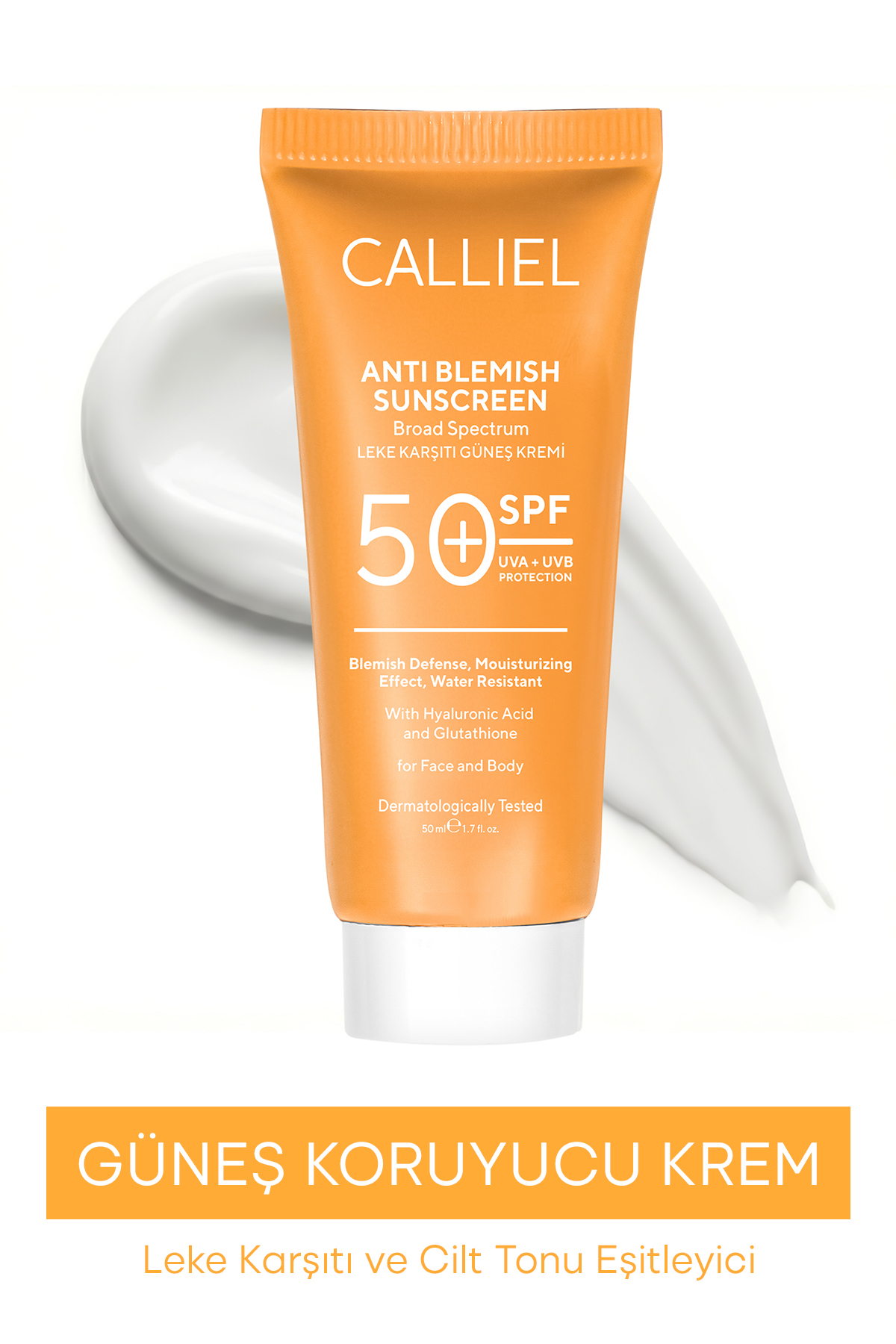 CALLİEL Leke Karşıtı Tüm Ciltler Için Yüksek Korumalı 50 Spf Güneş Kremi Glutatyon Etkili 50 ml