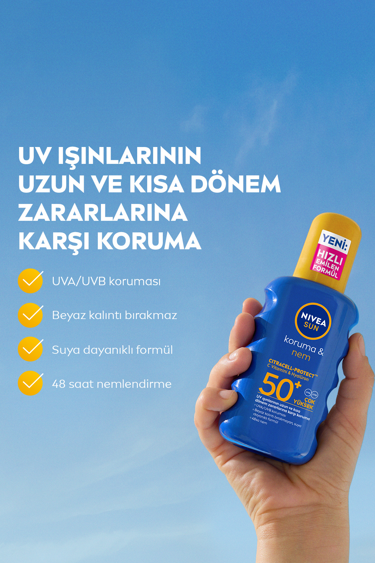 NIVEA SUN SPF 50+ Yüksek Güneş Koruyucu ve Nemlendirici Vücut Spreyi 200ml,Suya Dayanıklı,C Vitamini - Görsel 3