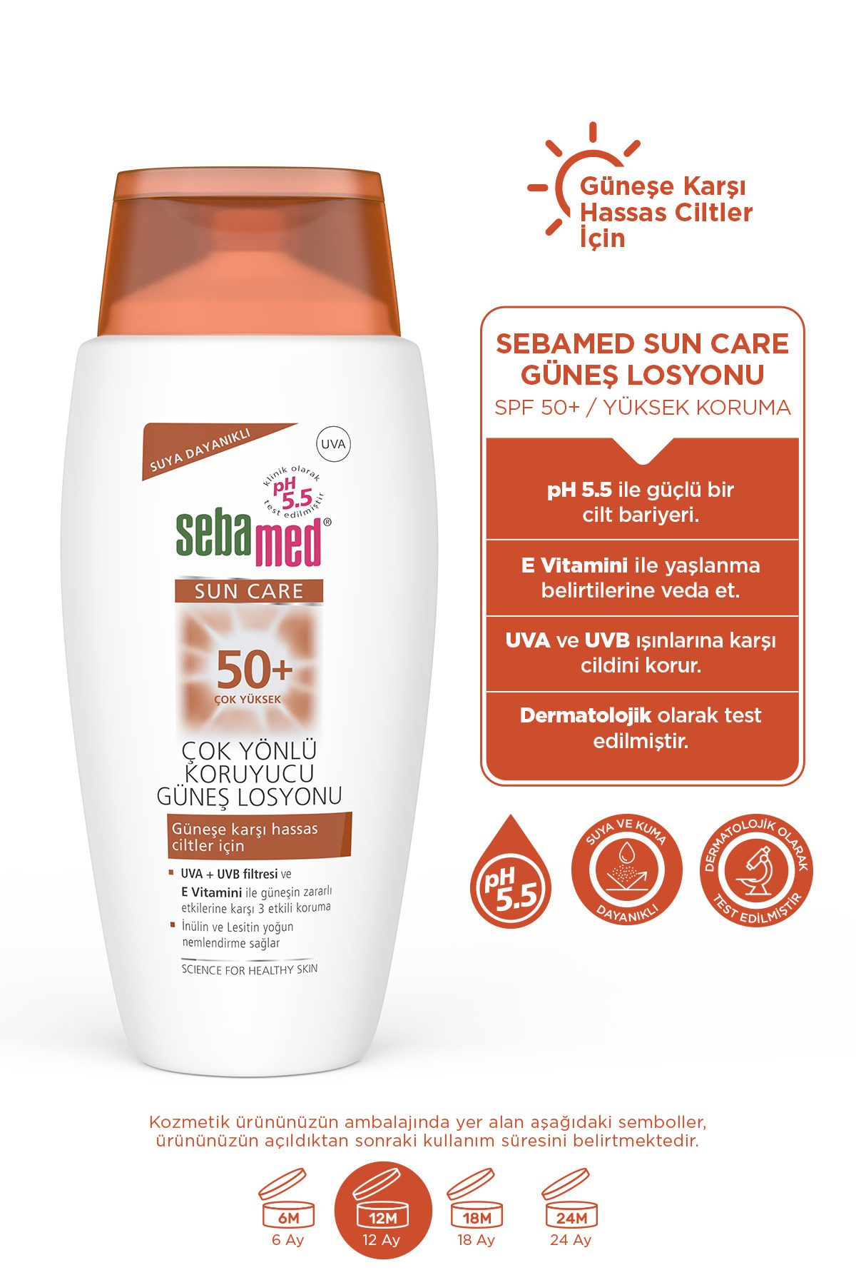 Sebamed Sun Care SPF 50+ UVA/UVB Filtresi ve E Vitamini Üçlü Yüksek Koruma Çok Yönlü Güneş Losyonu 150 ml - Görsel 3