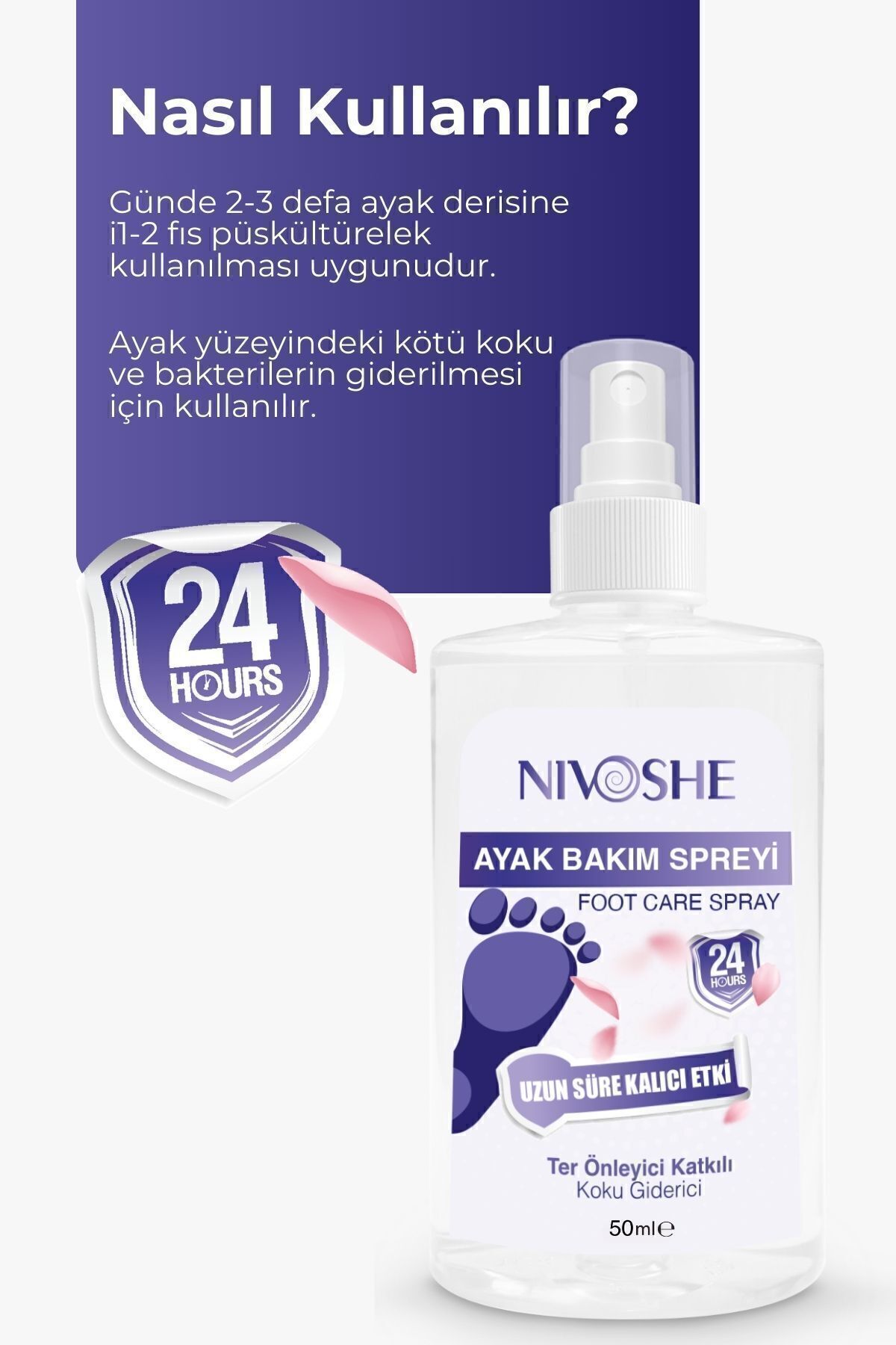 NIVOSHE Ayak Kokusu Giderici Sprey Ayak Ayakkabı Terleme Ter Önleyici Ve Nemlendirici Ayakkabı Koku Spreyi - Görsel 3