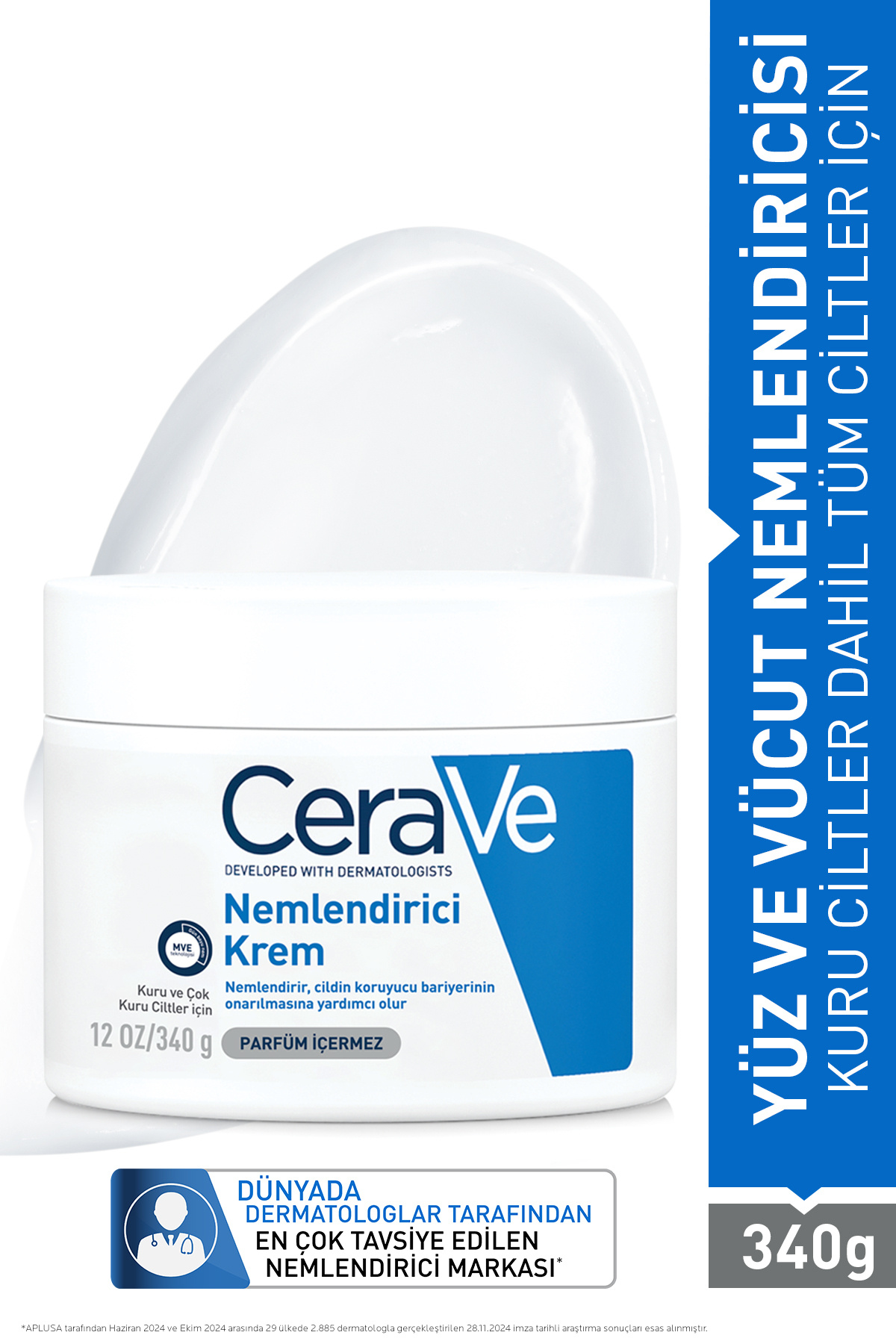 CeraVe Kuru Ciltler için Seramid & Hyalüronik Asit İçeren Nemlendirici Yüz ve Vücut Kremi 340gr