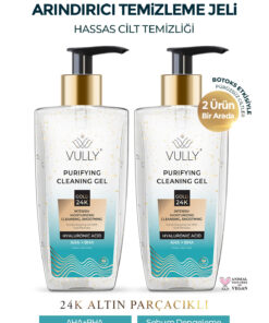VULLY 2 Adet 24k Altın Parçacıklı Arındırıcı Nemlendirici Gözenek Sıkılaştırıcı Yüz Temizleme Jeli 200 Ml