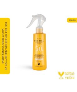 COSMED Tüm Cilt Tipleri için Aile Boy Yüz ve Vücut Sprey Güneş Kremi/SUN ESSENTIALS LOTION SPF50+ 200 ML