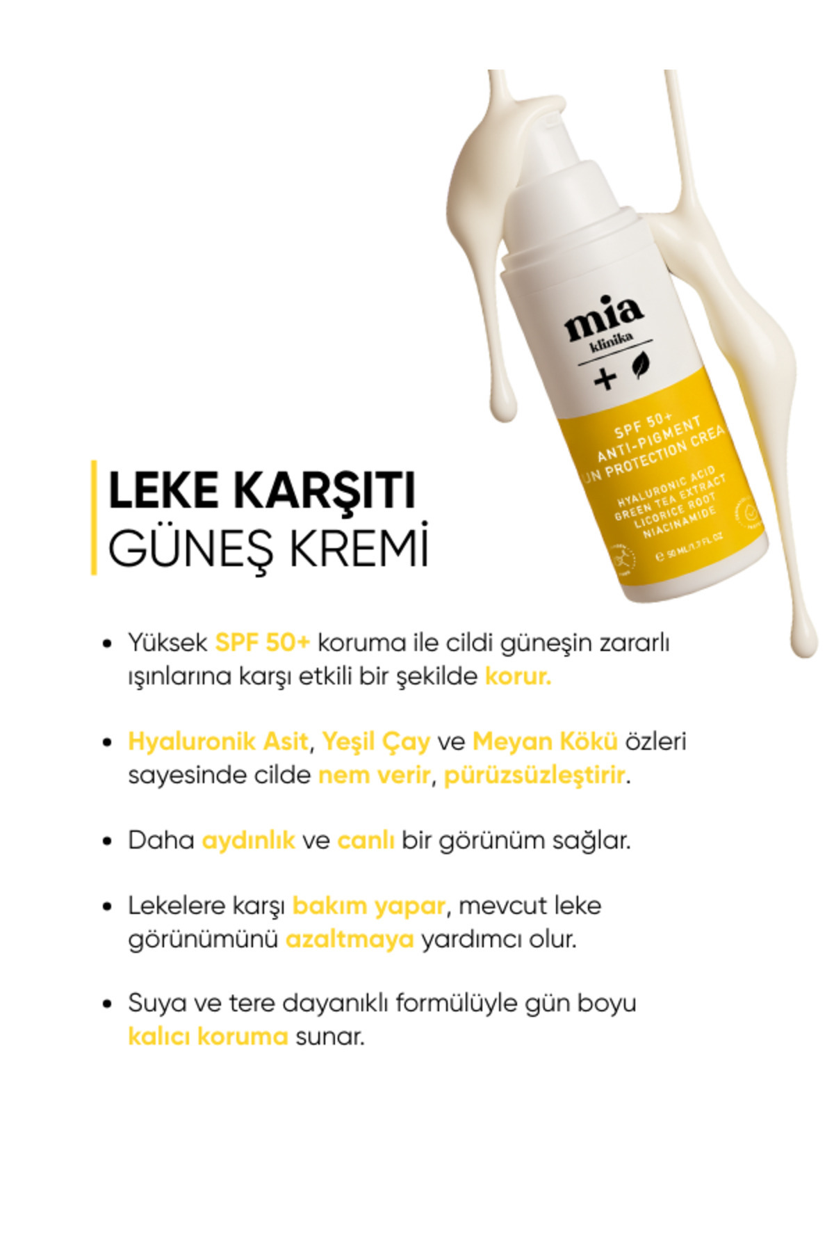 mia klinika Spf 50+ İnce Çizgi Görünümü Azaltmaya Yardımcı, Pürüzsüzleştirici Yüz Güneş Kremi - Görsel 3