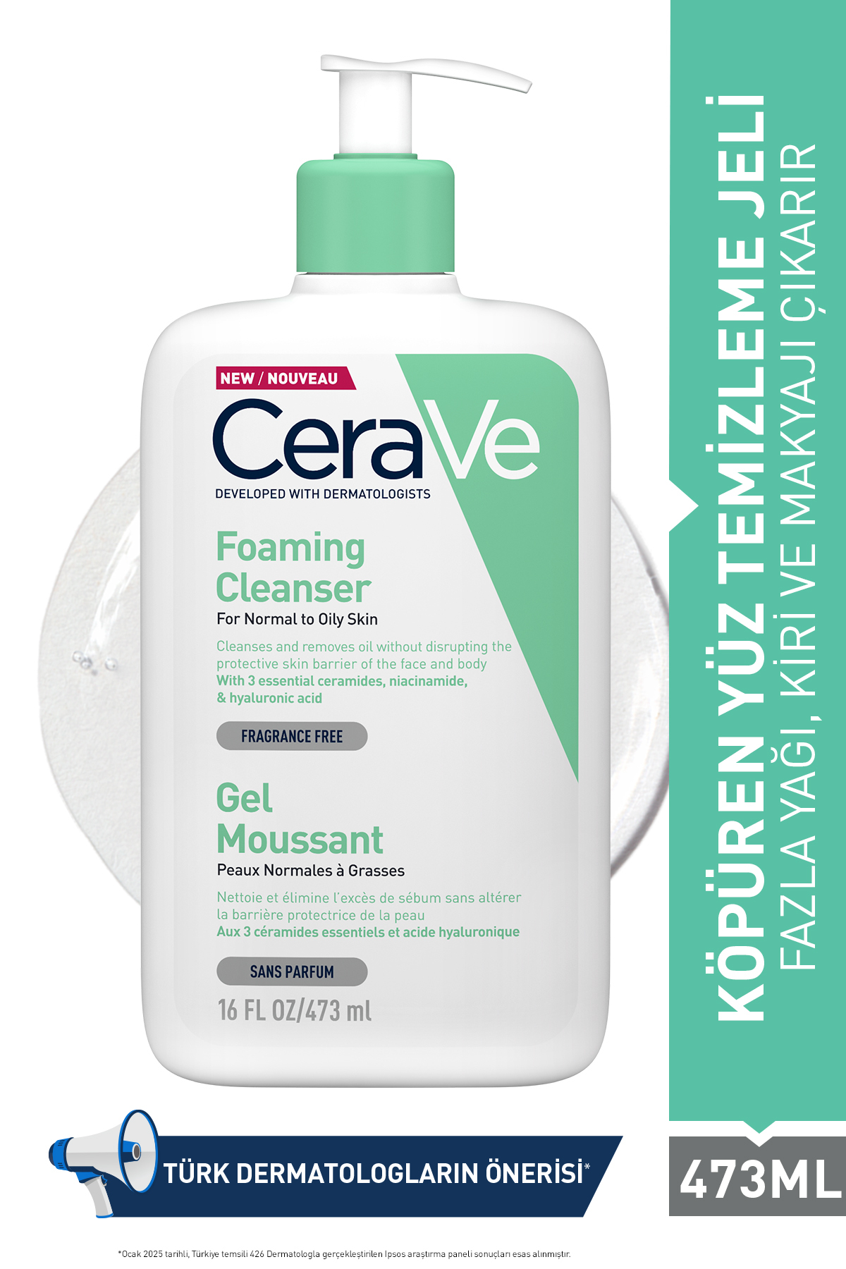 CeraVe NORMAL VE KARMA CİLTLER İÇİN NİASİNAMİD İÇERİKLİ KÖPÜREN TEMİZLEYİCİ 473 ML