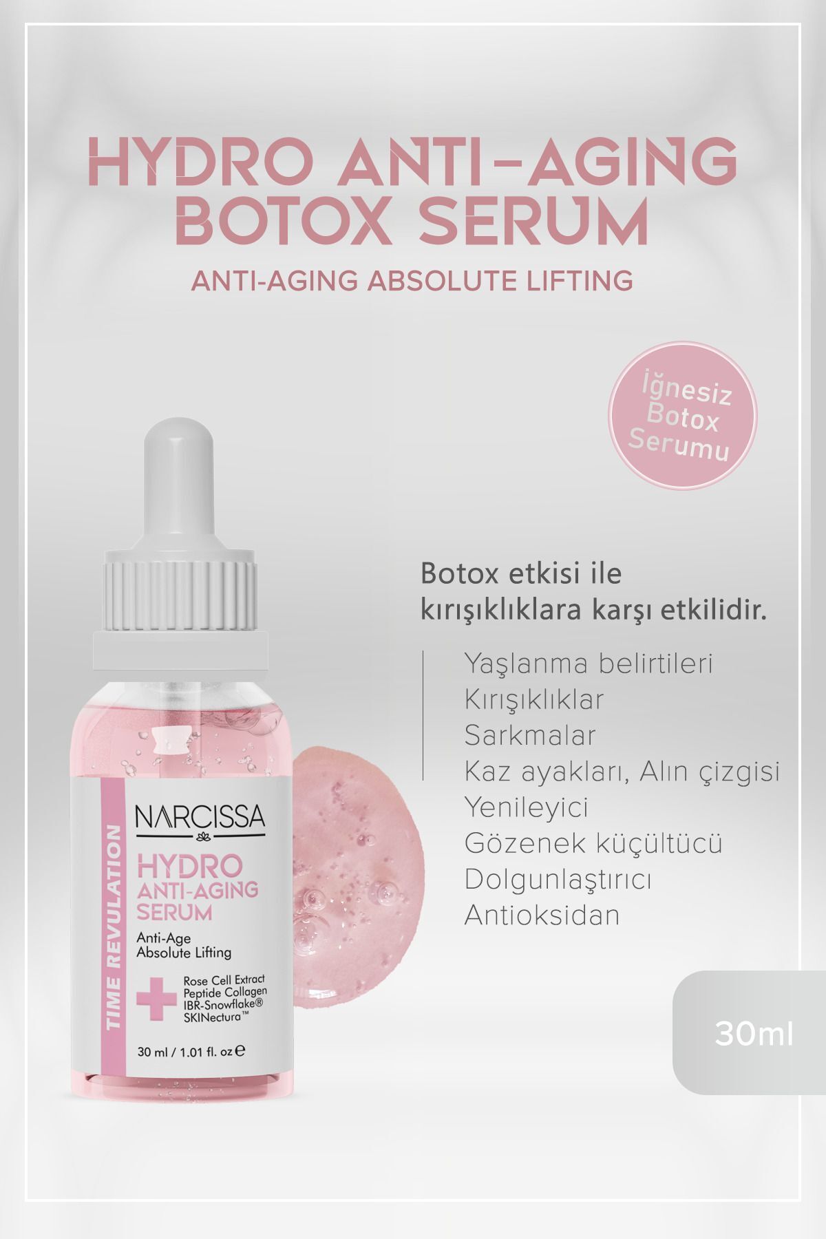 Narcissa Anti-Aging Botox Etkili Serum - Dolgunlaştırıcı ve Sıkılaştırıcı İğnesiz Botox Serumu 30 ML - Görsel 3