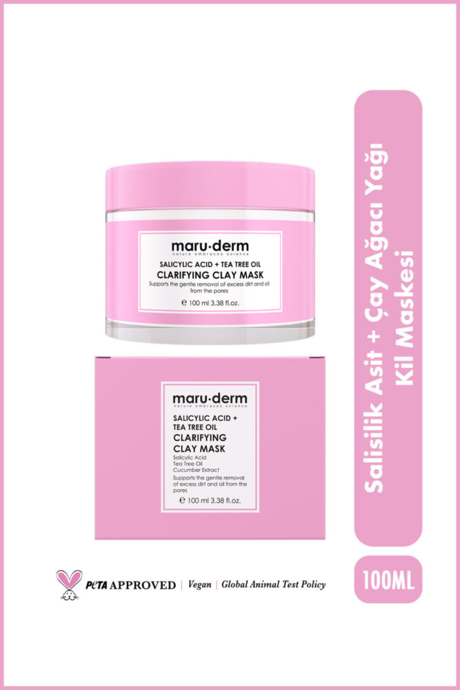 Maru.Derm Kil Maskesi | Salisilik Asit + Çay Ağacı Yağı Kil Maskesi 100 ML | Siyah Nokta / Gözenek | Vegan