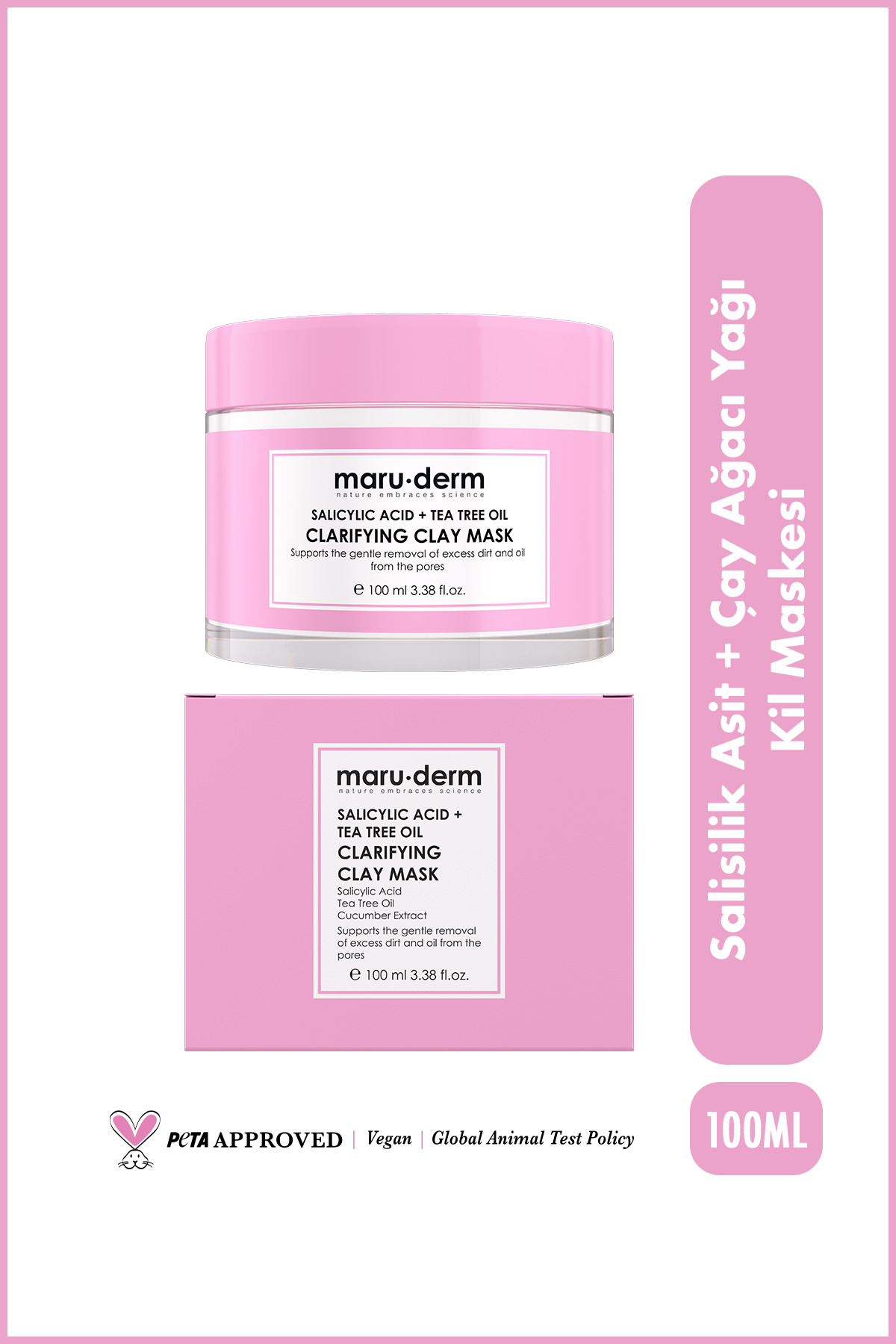 Maru.Derm Kil Maskesi | Salisilik Asit + Çay Ağacı Yağı Kil Maskesi 100 ML | Siyah Nokta / Gözenek | Vegan