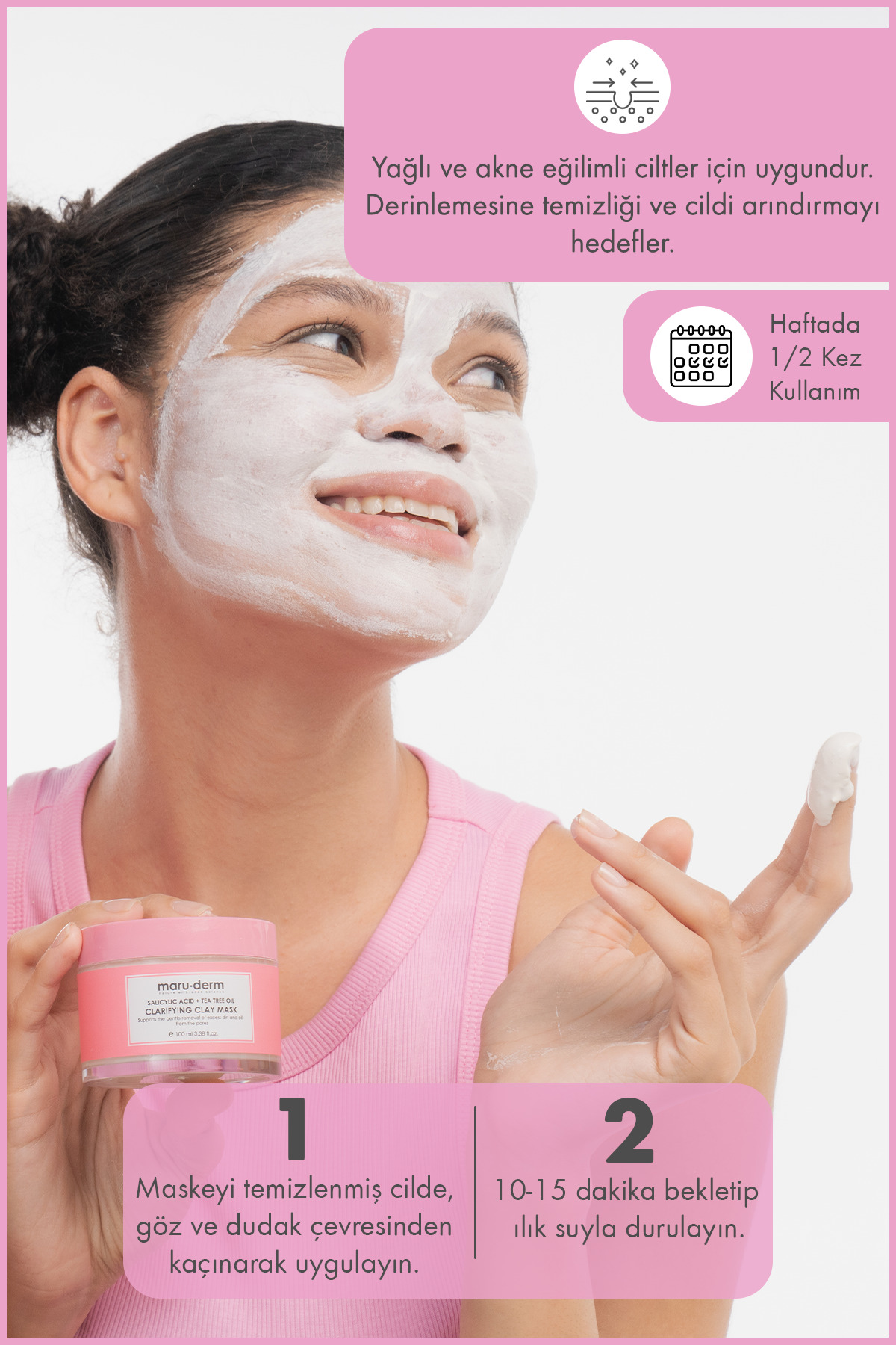 Maru.Derm Kil Maskesi | Salisilik Asit + Çay Ağacı Yağı Kil Maskesi 100 ML | Siyah Nokta / Gözenek | Vegan - Görsel 3