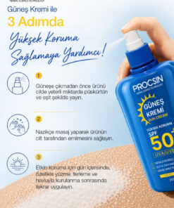 PROCSIN 50+ SPF Yüksek Koruma Güneş Kremi 200 ML - Görsel 3