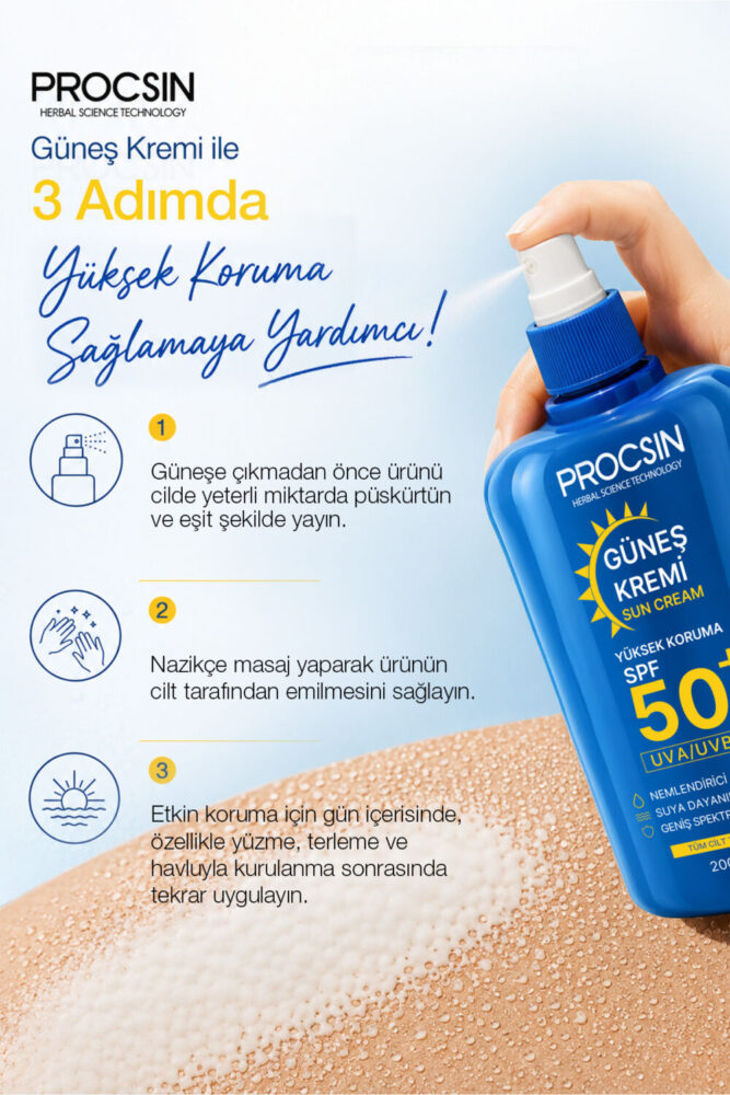 PROCSIN 50+ SPF Yüksek Koruma Güneş Kremi 200 ML - Görsel 3