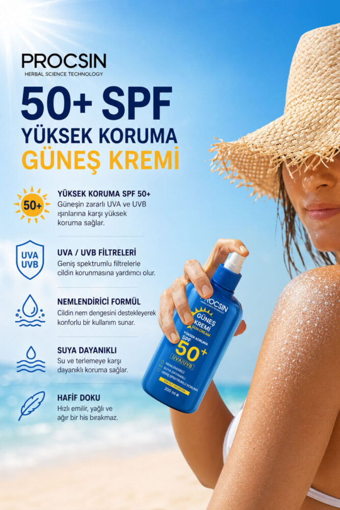 PROCSIN 50+ SPF Yüksek Koruma Güneş Kremi 200 ML - Görsel 2