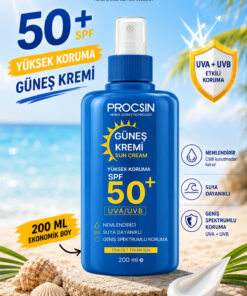 PROCSIN 50+ SPF Yüksek Koruma Güneş Kremi 200 ML