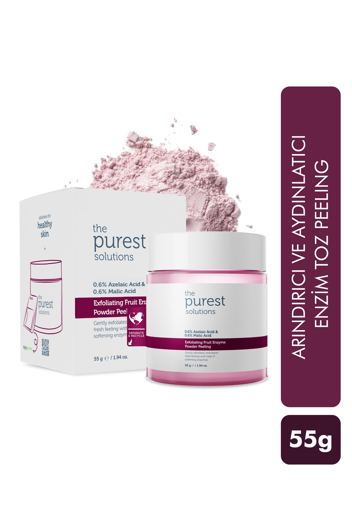 The Purest Solutions Arındırıcı ve Aydınlatıcı Enzim Peeling Toz Temizleyici 55 gr (%0,6 Azelaic Acid & Malic Acid)