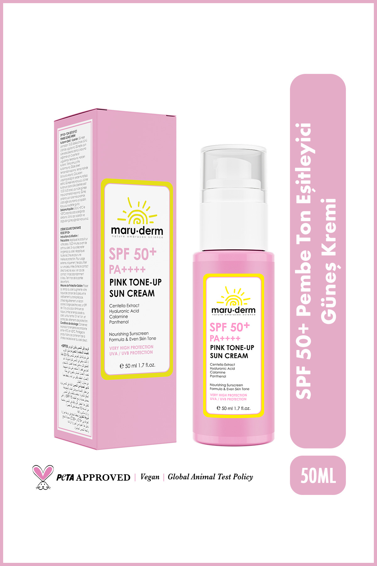 Maru.Derm Pembe Ton Eşitleyici (Pink Tone-Up) Güneş Kremi SPF 50+ PA++++ | Yeni Nesil Kore Filtreli 50 ML
