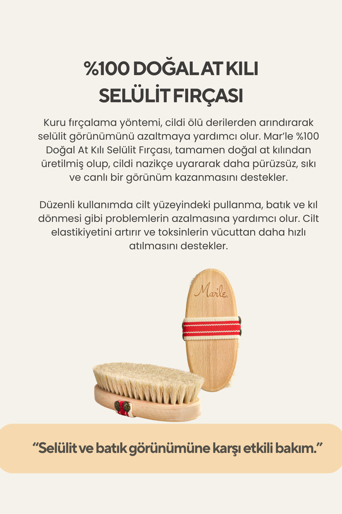 MAR’LE 0 Doğal At Kılı Selülit Fırçası (SAKLAMA KESESİ HEDİYELİ) - Görsel 3