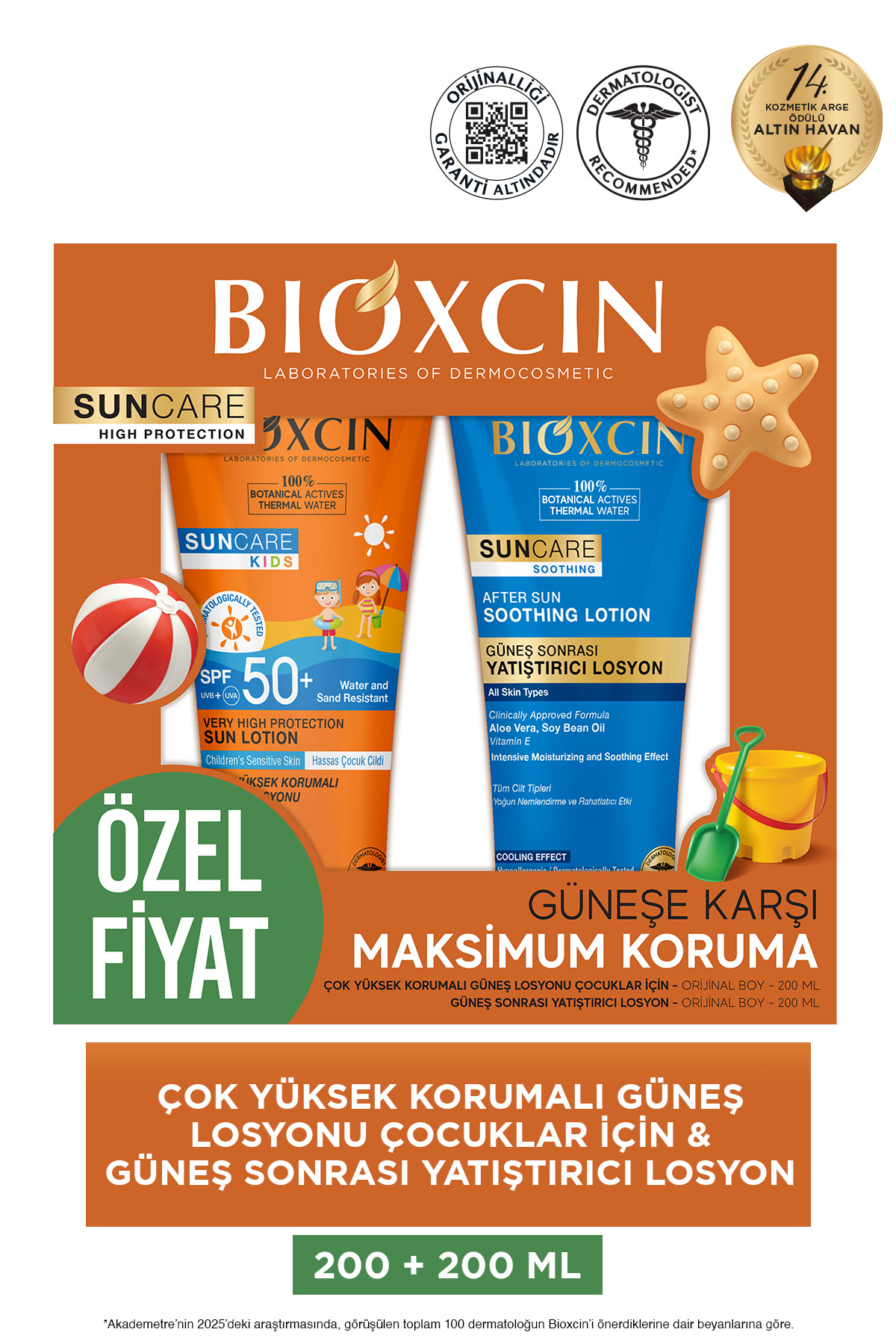Bioxcin Sun Care Çok Yüksek Korumalı Çocuk Güneş Kremi 50Spf After Sun Hediyeli - % 100 Botanik Aktif 200 ml