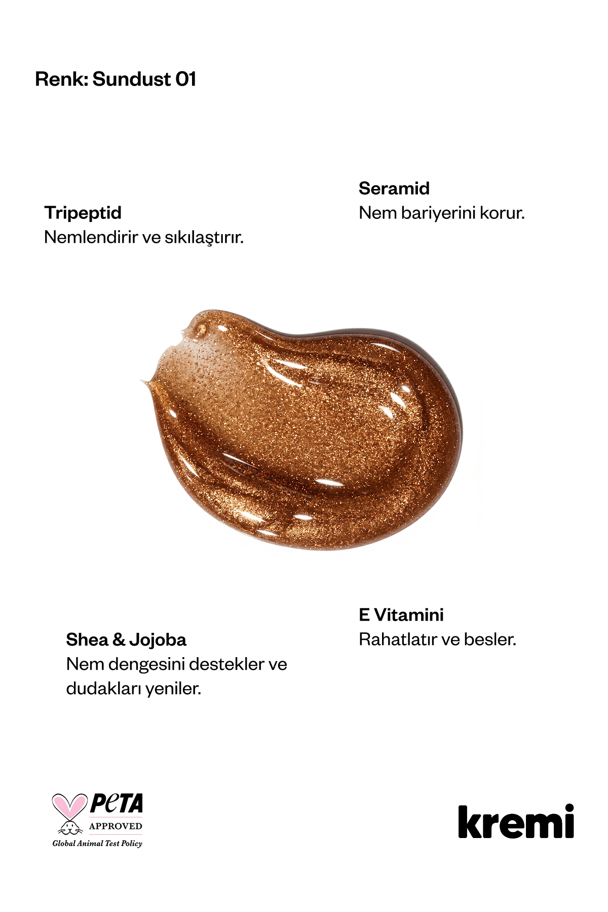 Kremi Dudak Bakım Parlatıcı Lip Balm Sundust, Bronz Simli, Nemlendirici, Peptit, Seramid, E Vitamini 13ml - Görsel 3