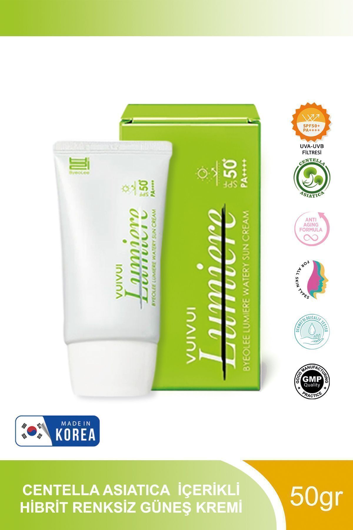 byeolee Centella Asiatica (CİCA) Renksiz Pürüzsüz Ve Aydnlatıcı Yüz Kore Güneş Kremi Spf50 / Pa 50gr