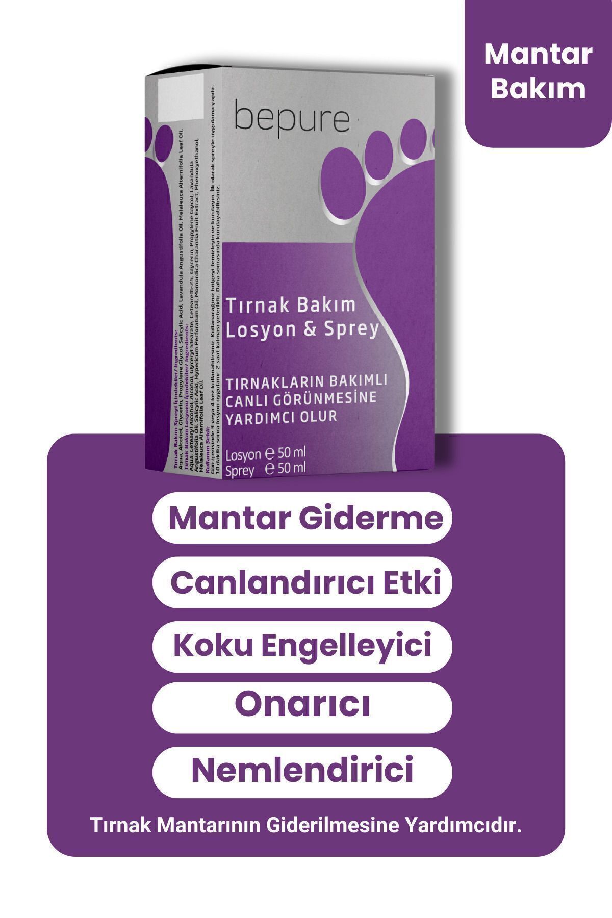 Bepure Ayak Ve Tırnak Mantarı, Kaşıntı Ve Koku Için Losyon & Sprey Seti 100 ml (50ML LOSYON 50ML SPREY) - Görsel 3