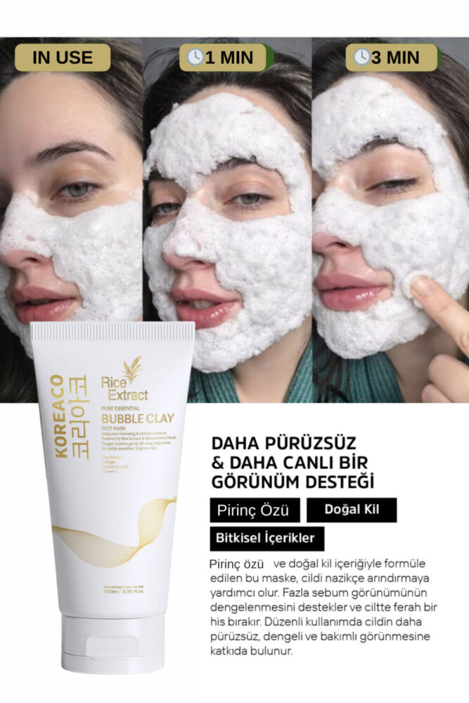 KOREACO Pirinç Özlü Mucize Bubble Clay Yüz Maskesi | Beyazlatıcı Aydınlatıcı Köpüren Yüz Maskesi 100 ml - Görsel 3