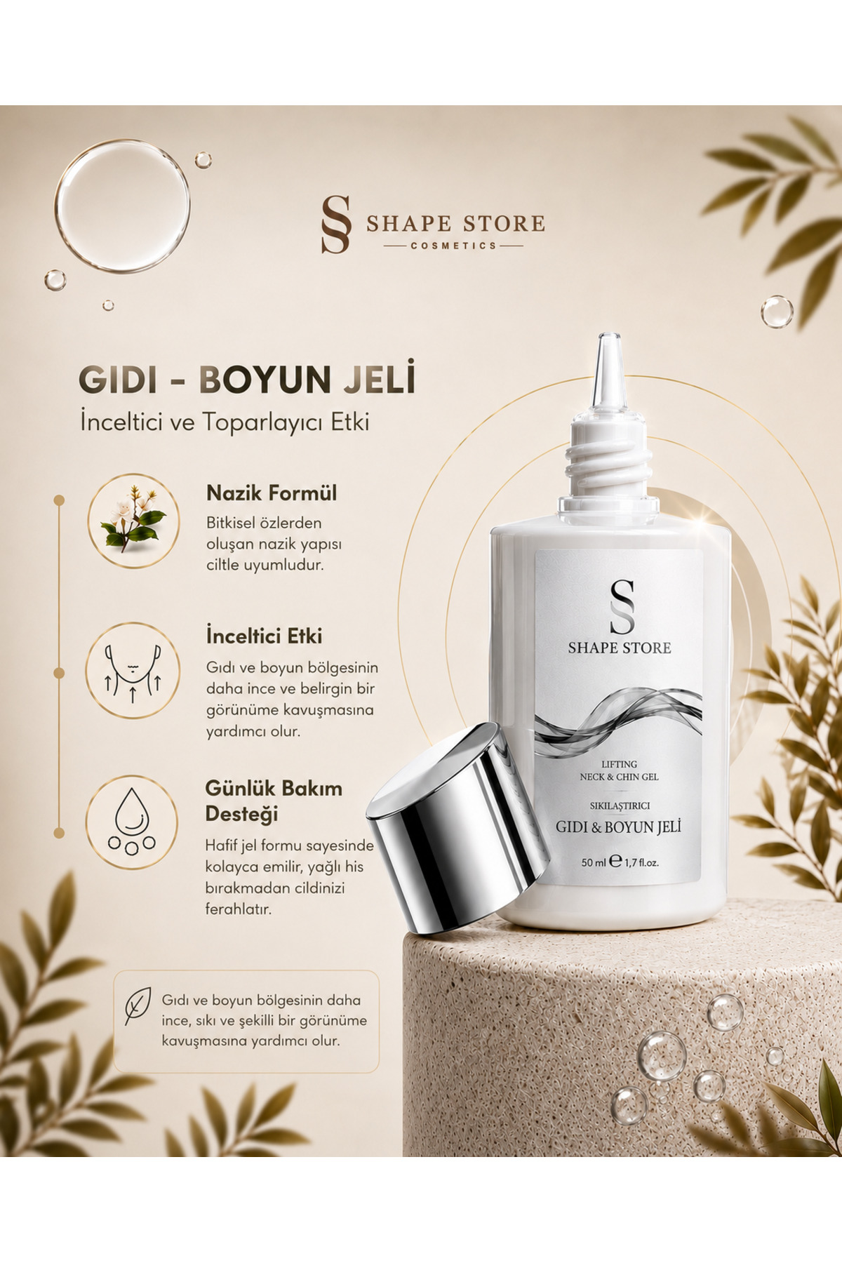 SHAPE STORE Gıdı ve Boyun Toparlayıcı Sıkılaştırıcı Jel 50 ml V Shape Neck Lift Jawline Belirginleştirici Jel - Görsel 3