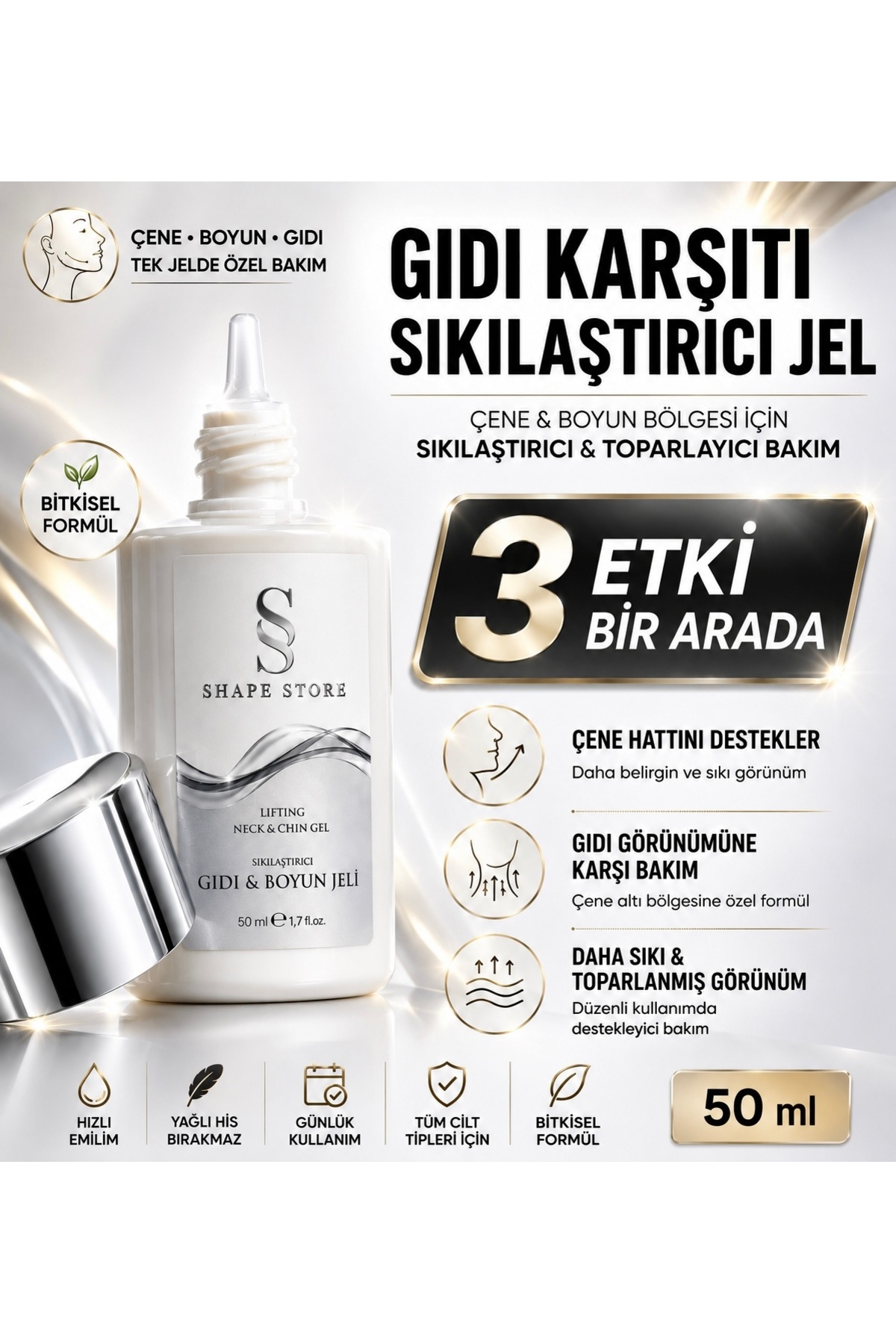 SHAPE STORE Gıdı ve Boyun Toparlayıcı Sıkılaştırıcı Jel 50 ml V Shape Neck Lift Jawline Belirginleştirici Jel