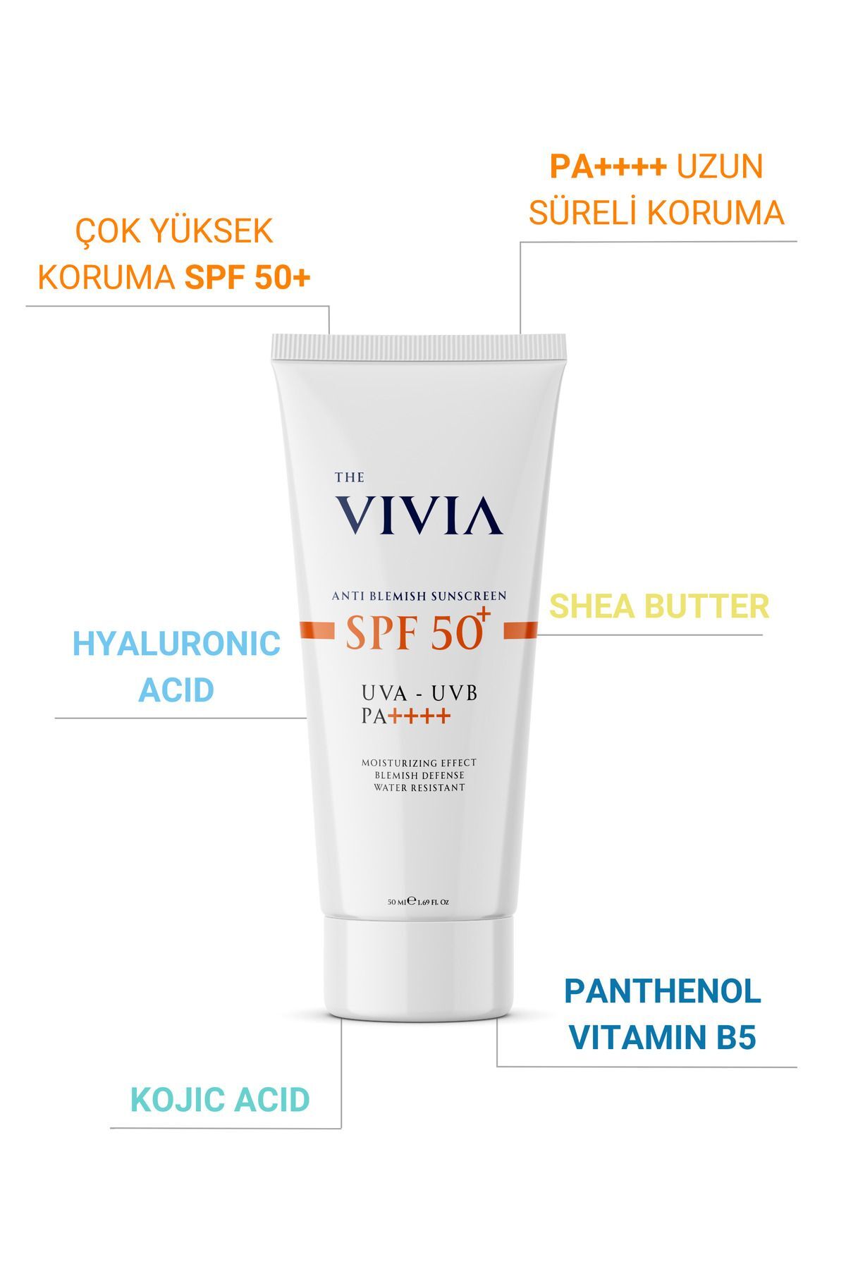 The Vivia Leke Karşıtı Yüksek Koruyucu Spf50 Yüz Güneş Kremi Tüm Cilt Tipleri 50 ml - Görsel 3