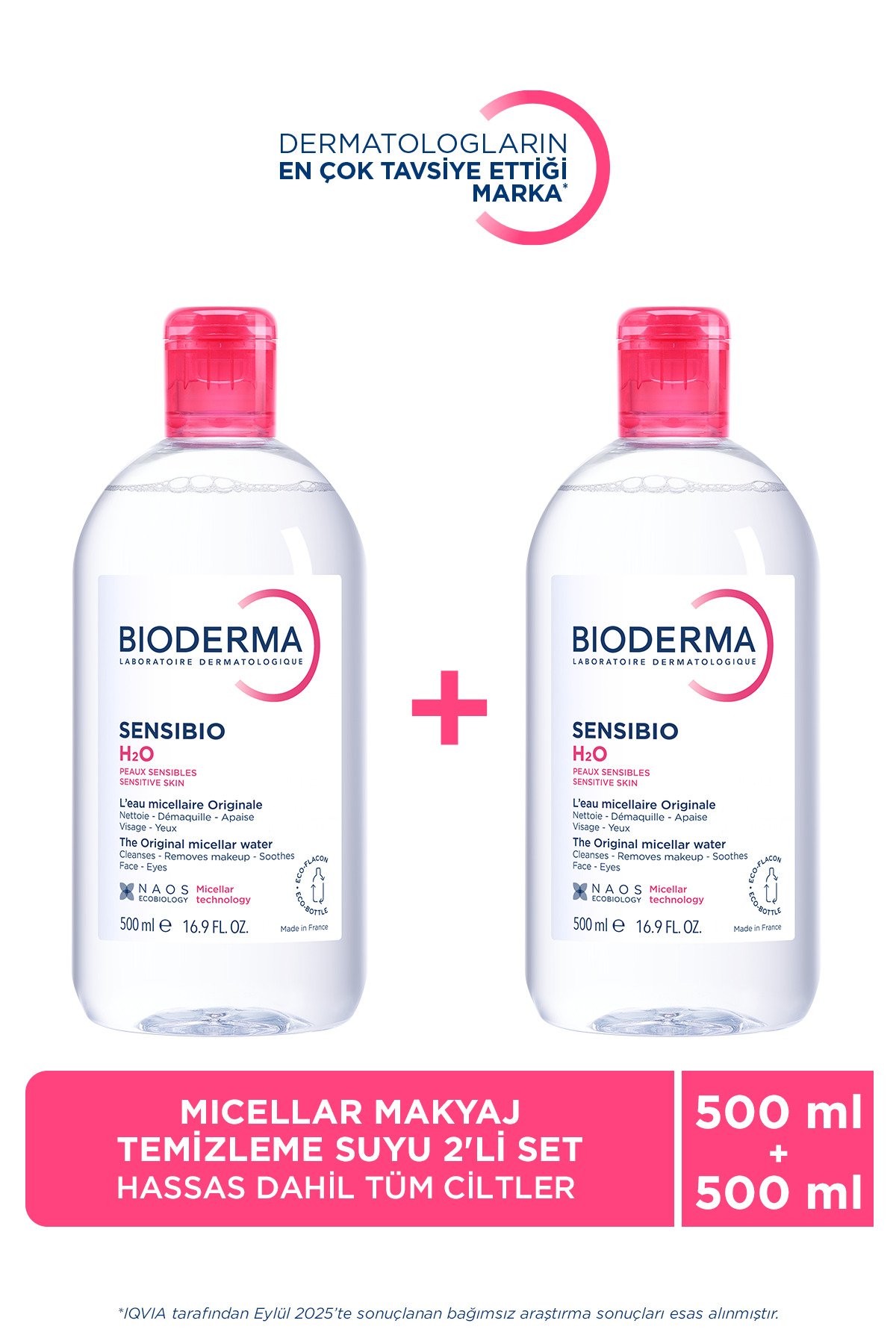 Bioderma Sensibio H2O Micellar Makyaj Temizleme Suyu 2'li Set Hassas ve Tüm Ciltler Yüz ve Göz Çevresi 500ml