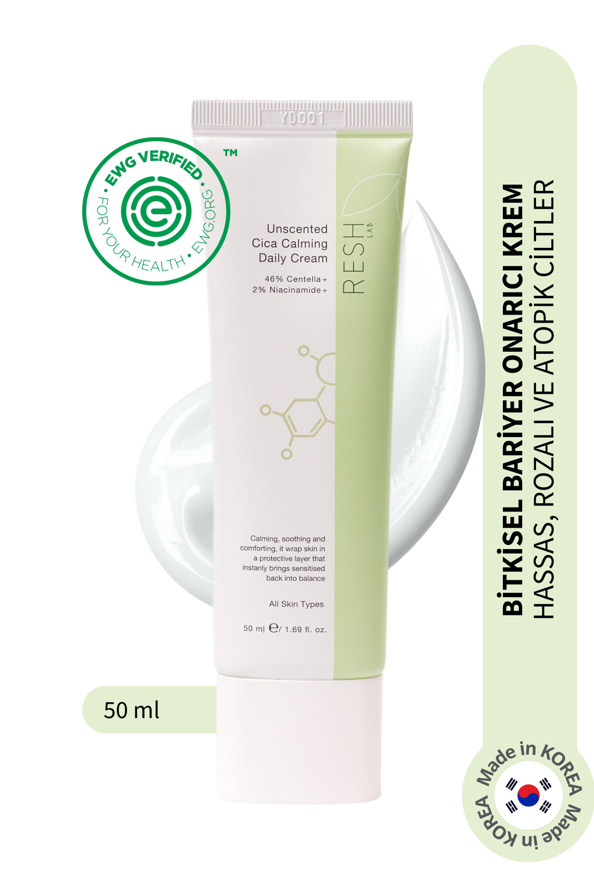RESH LAB Unscented Cica Calming Daily Cream - Bariyer Onarıcı Nemlendirici Krem 50ml