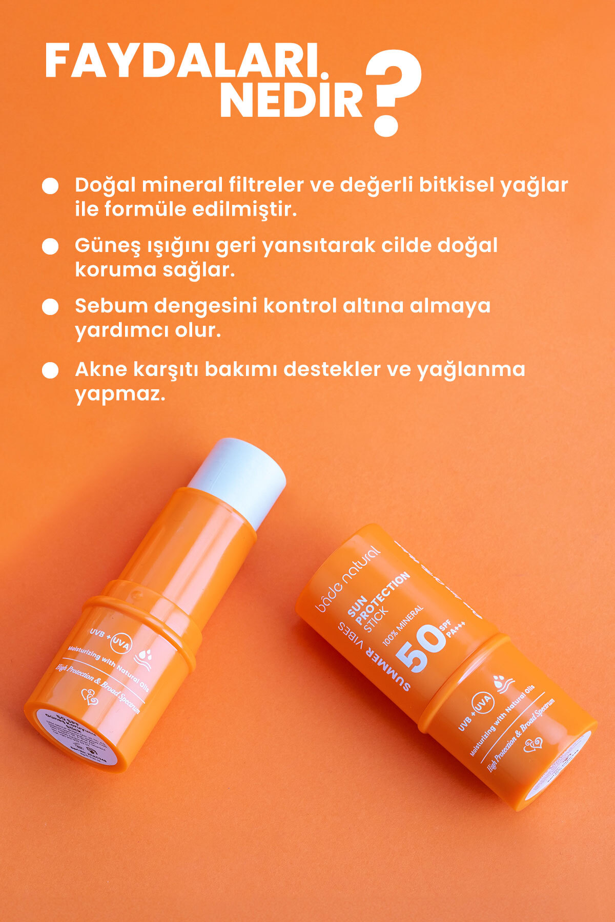 Bade Natural 0 Mineral Filtreli 50 Spf Besleyici Güneş Koruyucu Stick 6g - Görsel 3