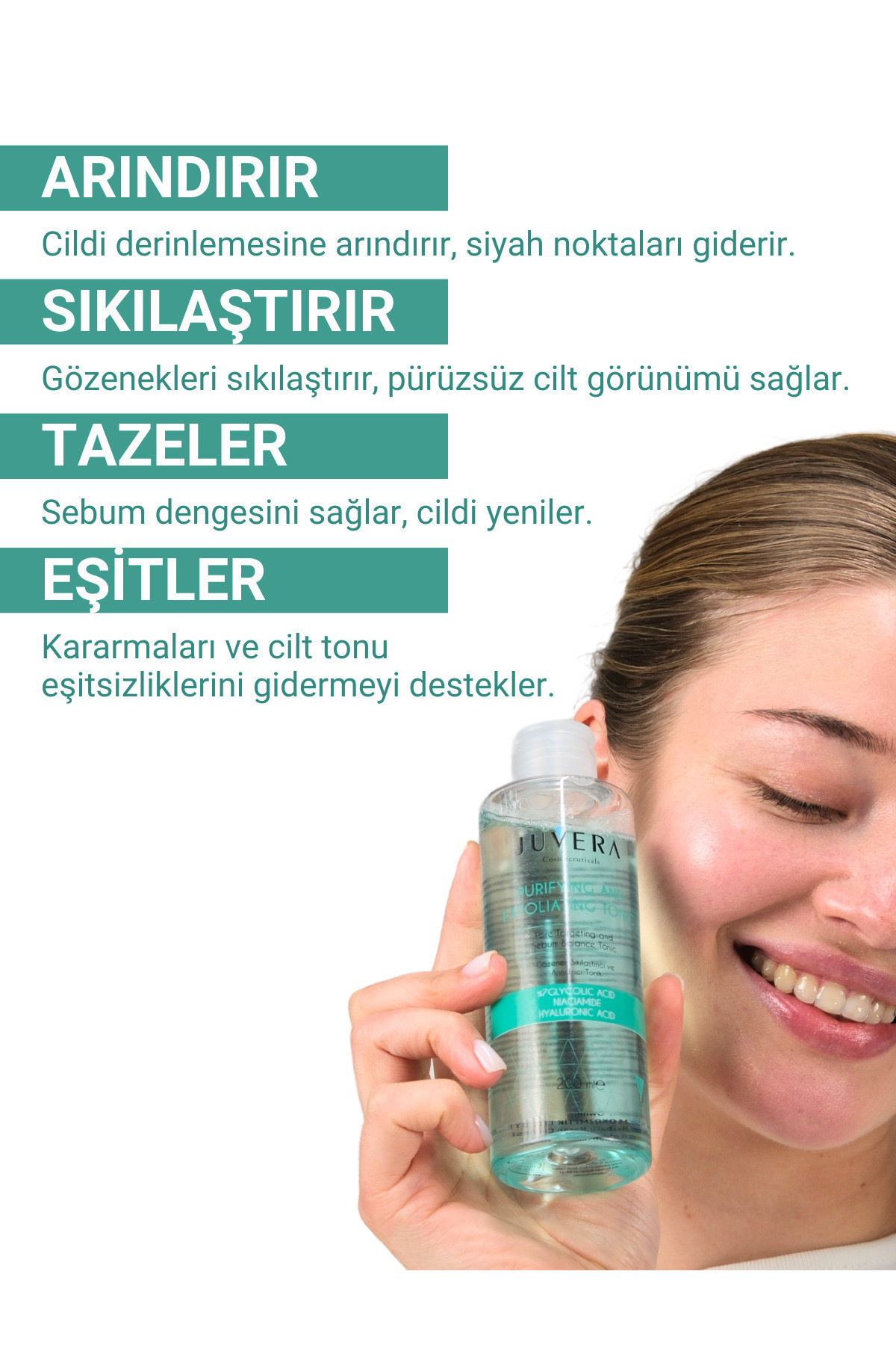 JUVERA Cosmeceuticals Glikolik Asit Içerikli Gözenek Sıkılaştırıcı Arındırıcı Ve Kararma Karşıtı Tonik 200ml - Görsel 3
