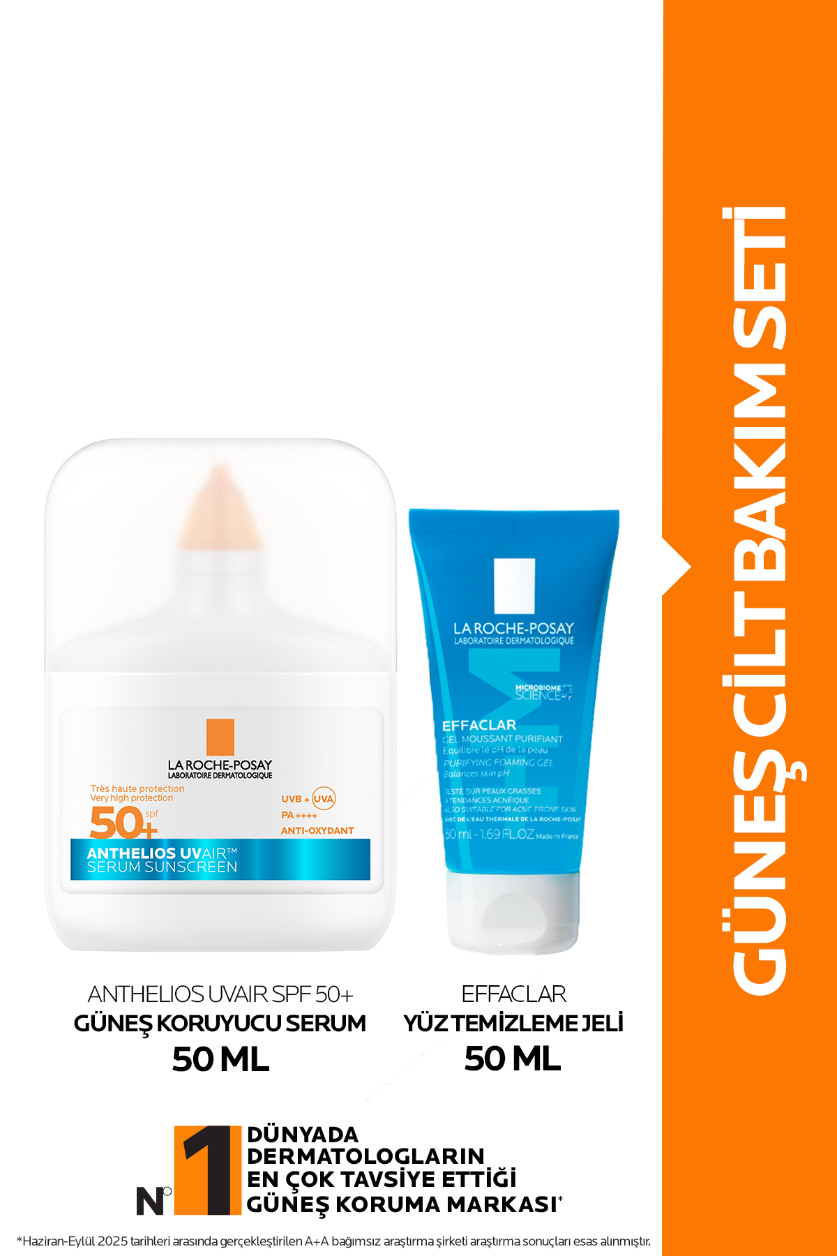 La Roche Posay Güneş Cilt Bakım Seti: Anthelios UVAIR SPF50+ Güneş Koruyucu Serum 50 ML & Effaclar Yüz Temizleme Jeli 50ml