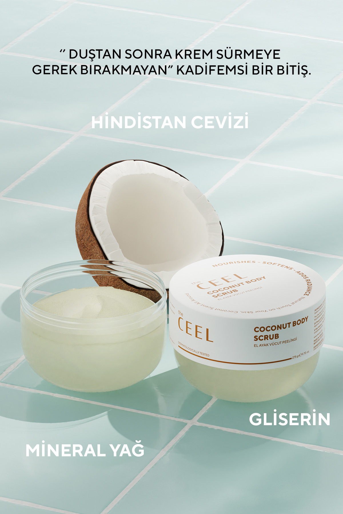 The Ceel Hindistan Cevizi Özlü Nemlendirici, Besleyici, Batık Giderici ve Arındırıcı Vücut Peelingi 275 gr - Görsel 3