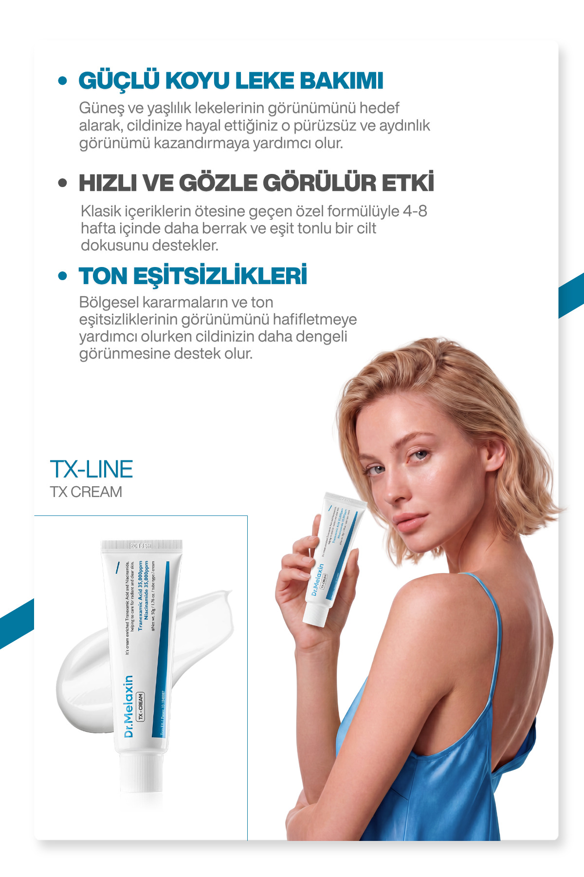Dr.Melaxin TX CREAM Derin Koyu Lekeler, Güneş Lekeleri İçin Anti Melasma Leke Kremi&Ton Eşitleyici 50ml - Görsel 3