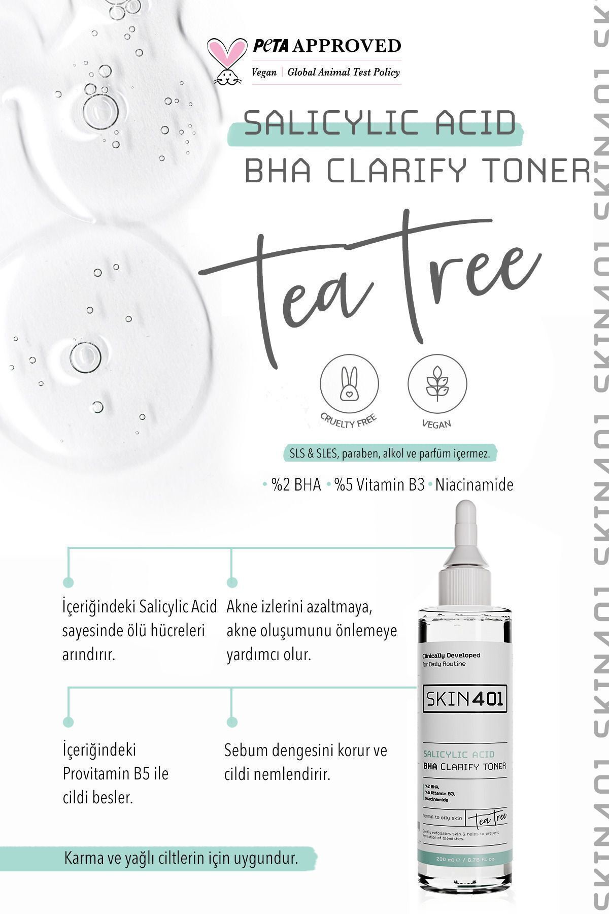 Skin401 %2 Salisilik Asit Bha Arındırıcı, Siyah Nokta Karşıtı Tonik 200ml - Görsel 3