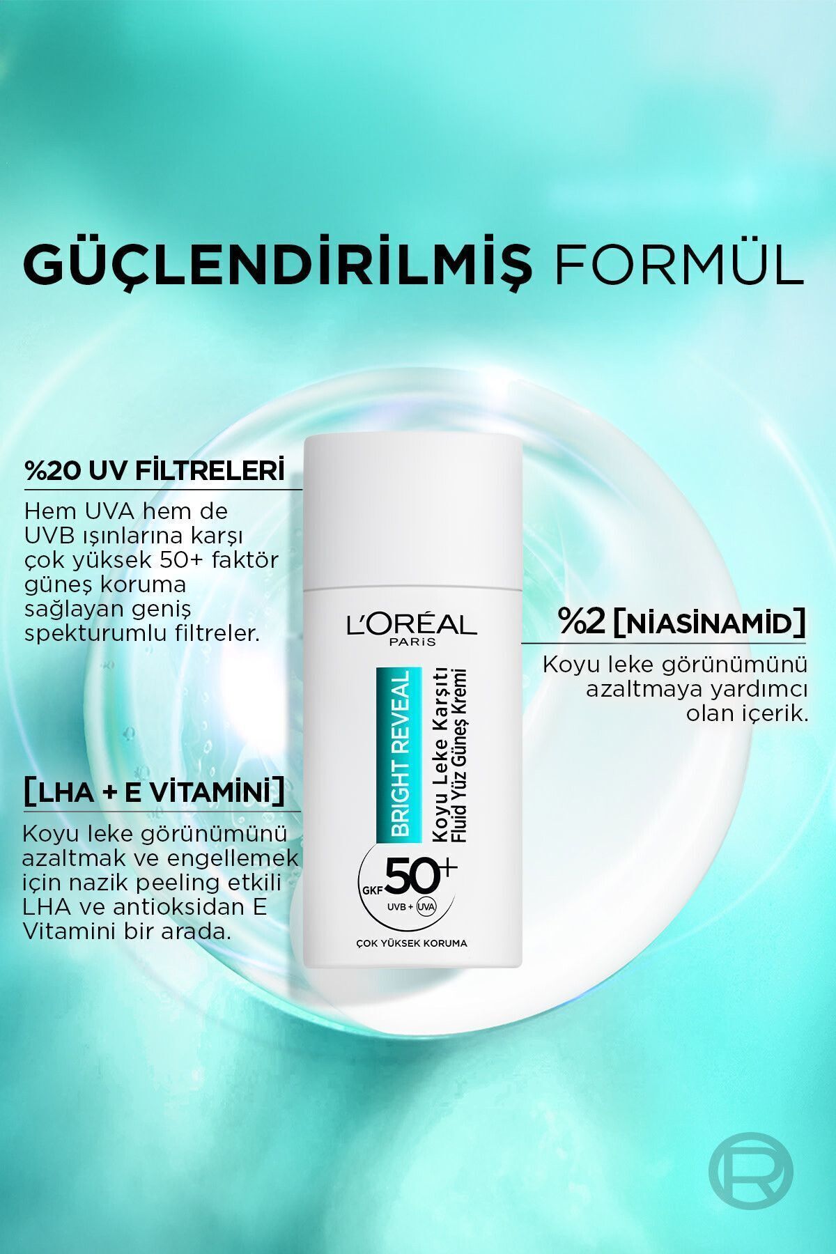 L'Oreal Paris L'oréal Paris Bright Reveal Spf 50+ Koyu Leke Karşıtı Fluid Günlük Yüz Güneş Kremi 50ML - Görsel 3